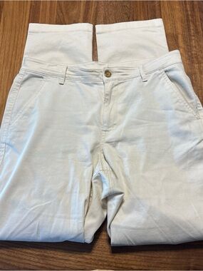 L.L. Bean Cream Cotton Pants with Blue Pocket Trim